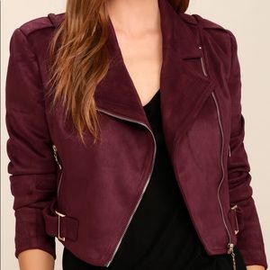 Tree-Lined Road Burgundy Suede Moto Jacket